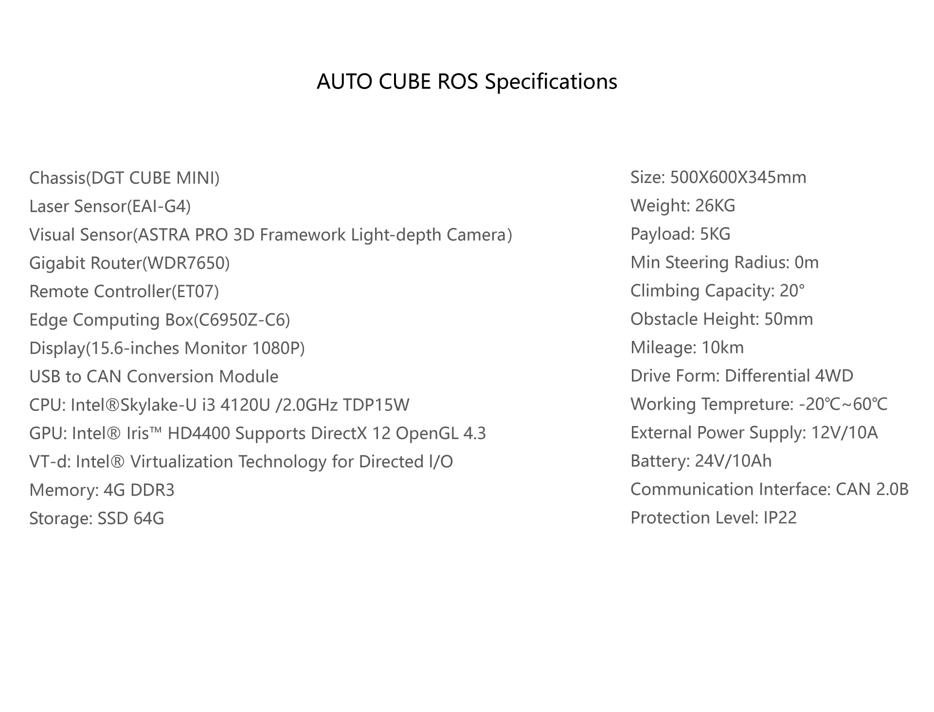 YUHESEN open source educational robot AUTO CUBE ROS patrol robot