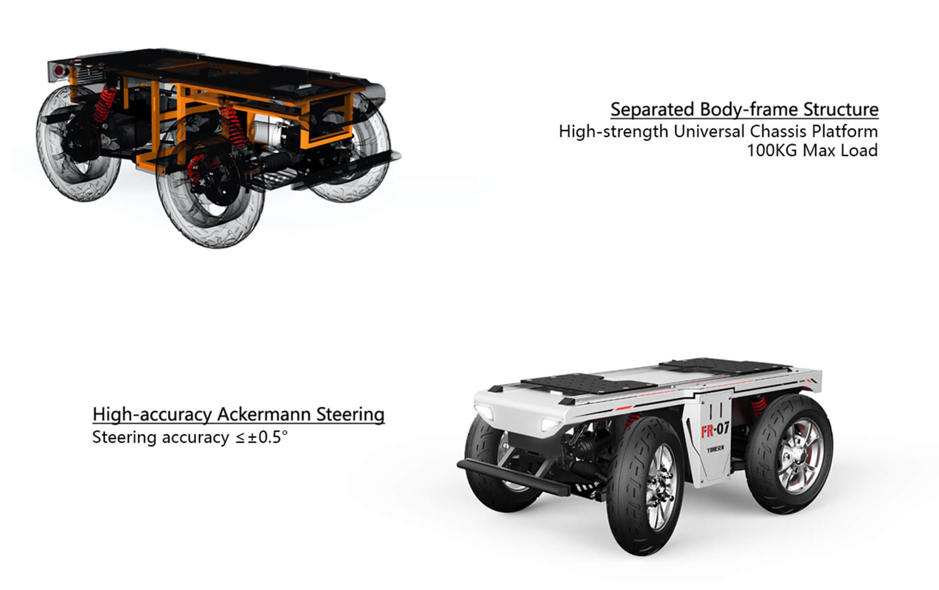 YUHESEN Ackermann steering UGV FR-07 Pro chassis platform